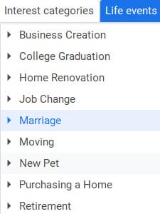 Life events targeting in Google Ads