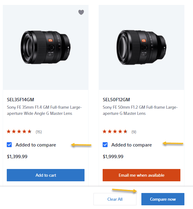 Sony product comparisons