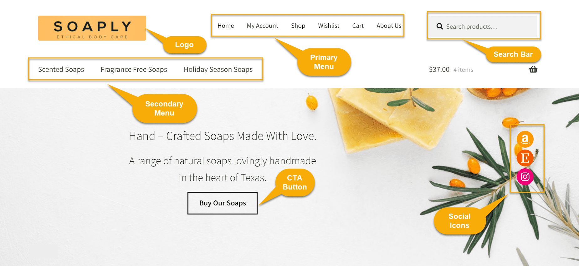 soaply homepage elements