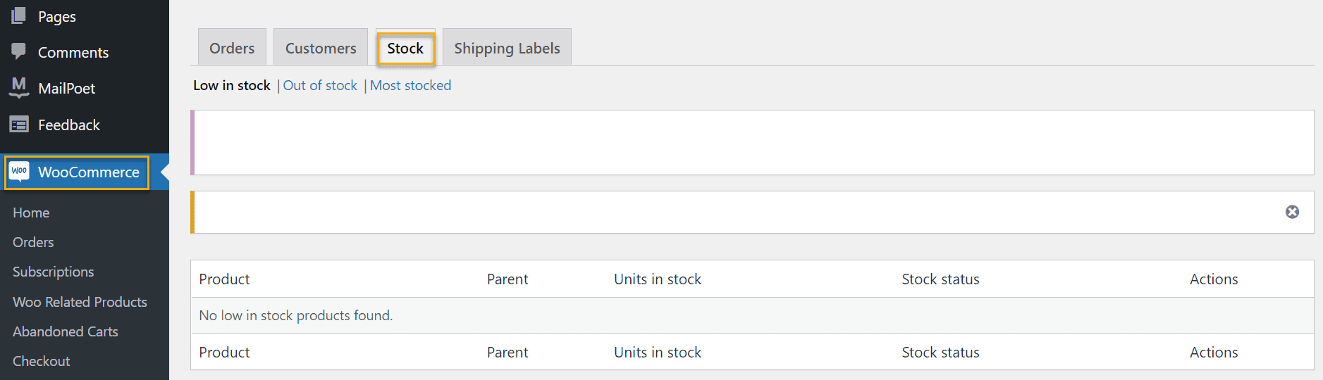 woocommerce stock tab