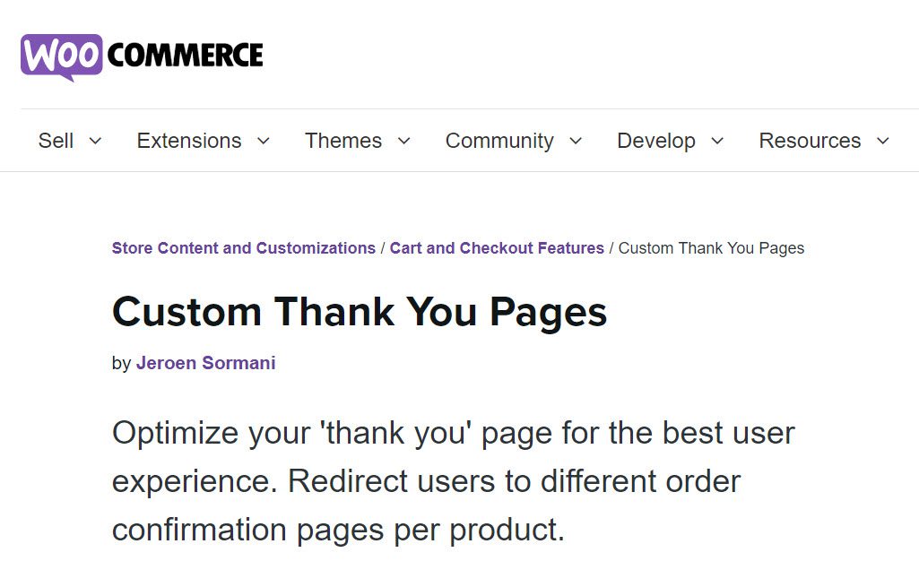 custom thank you pages woocommerce 