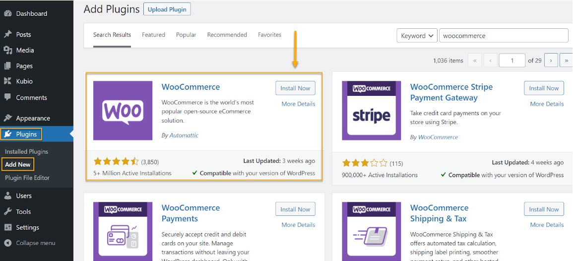 install woocommerce 