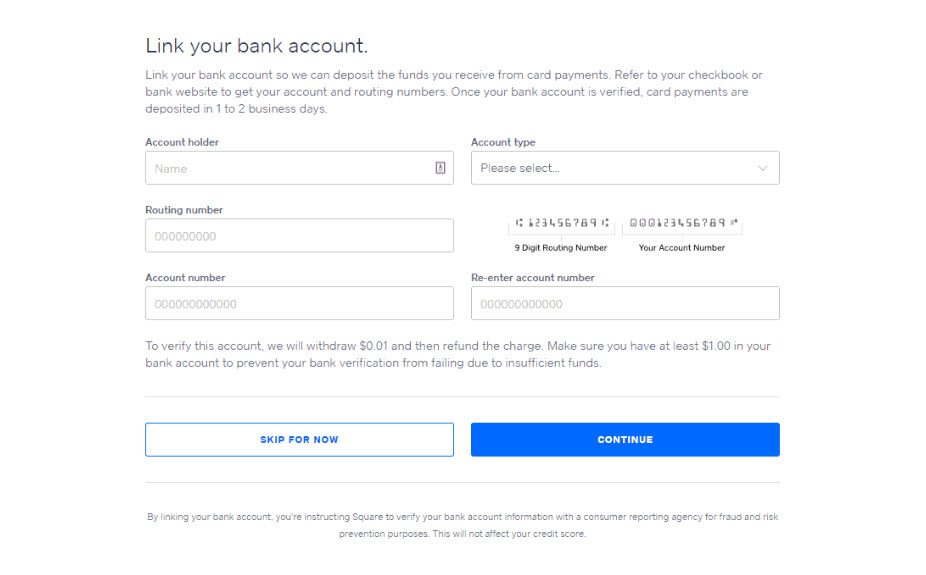 link your bank account with square 