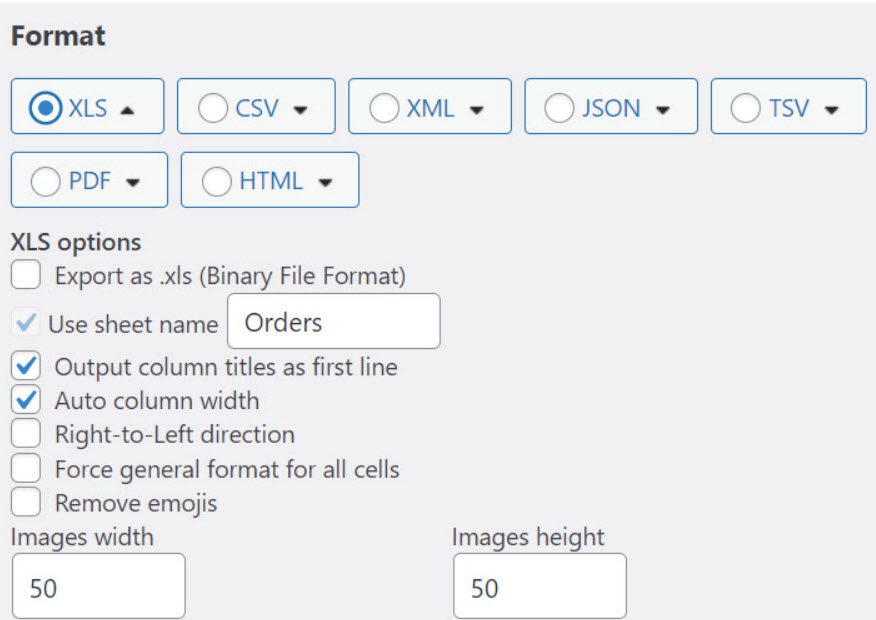 export format options