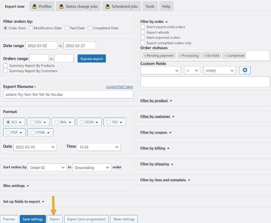 generating the export file