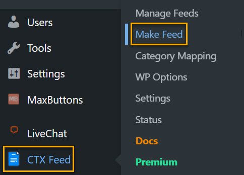 ctx feed settings 