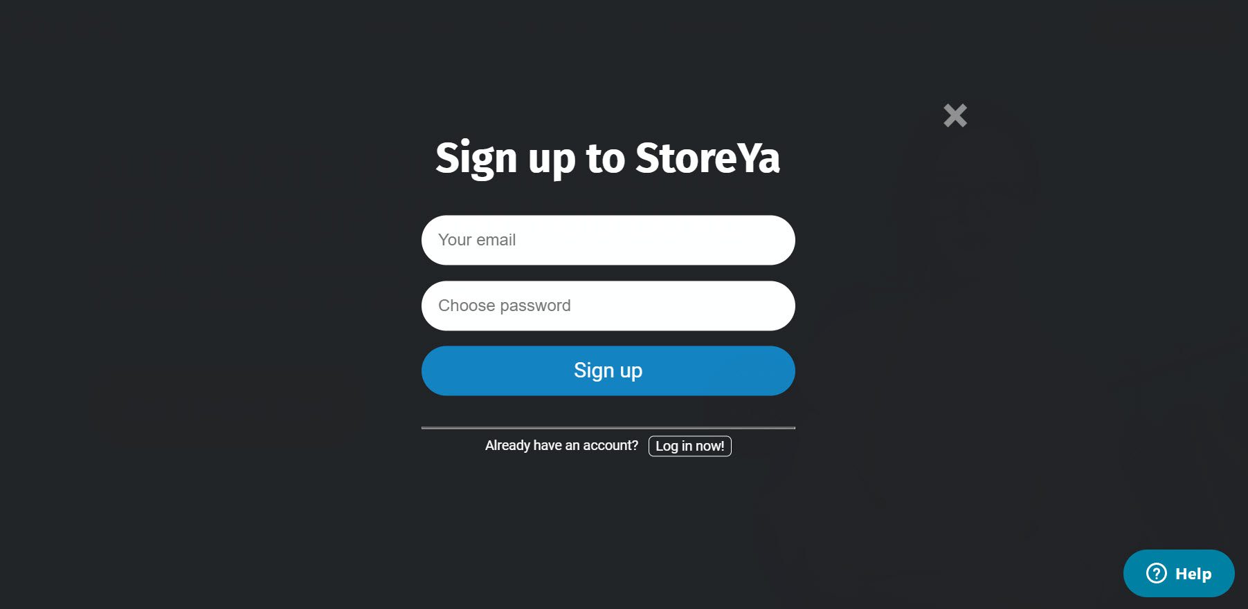 sign up to storeya