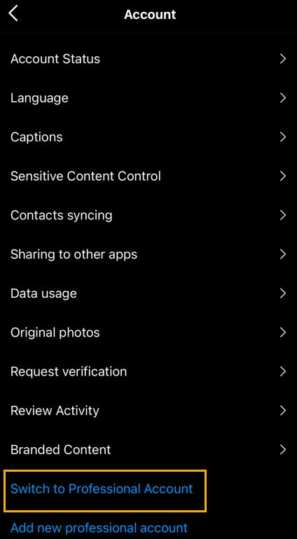 instagram switch to professional account 