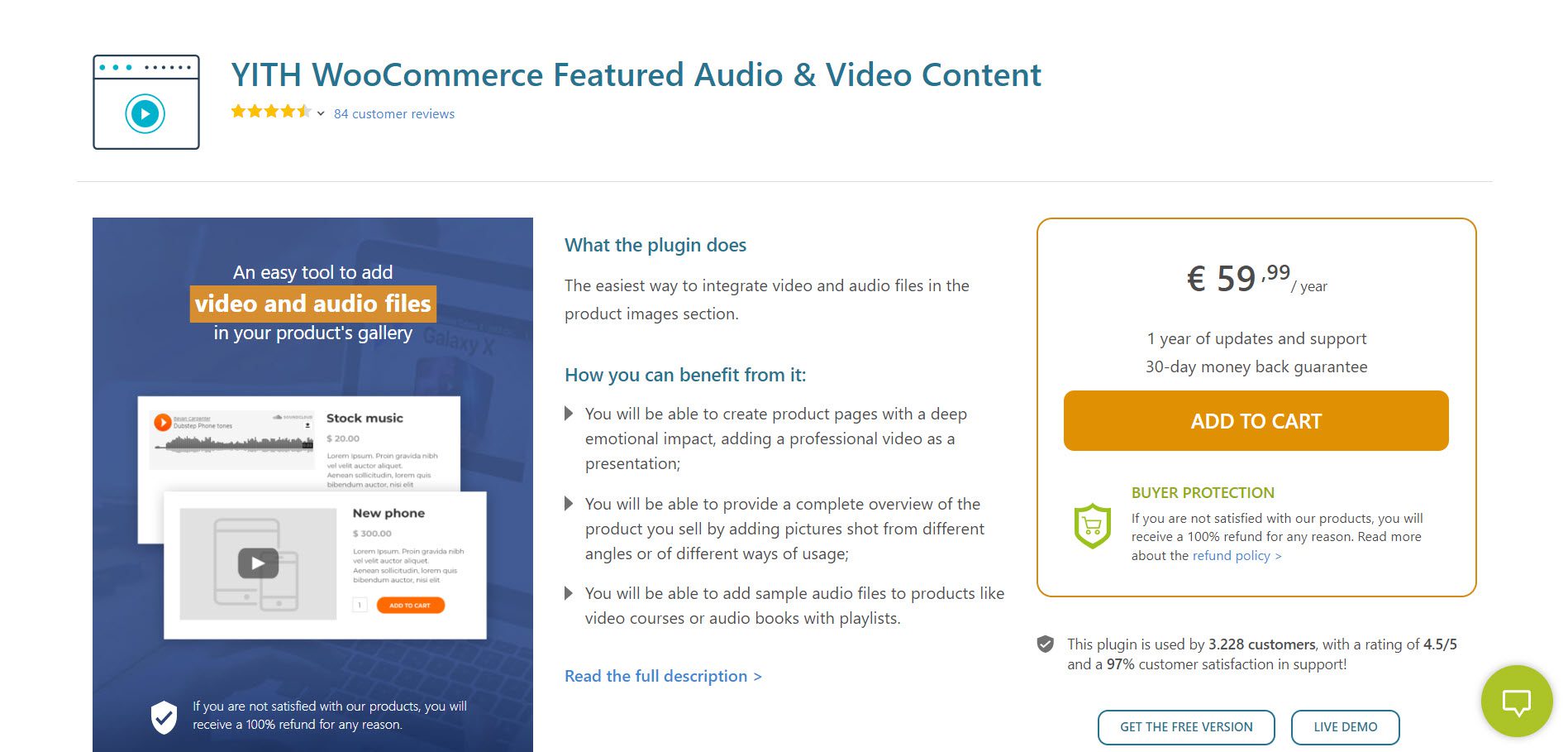 YITH woocommerce featured audio and video content
