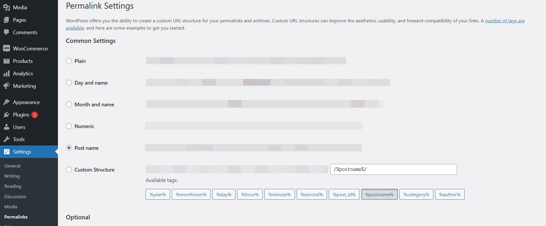 permalink settings woocommerce