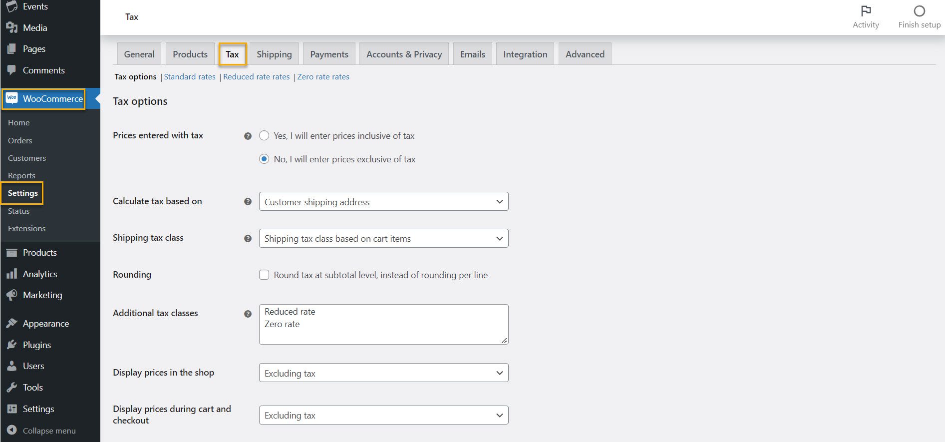 how to set up taxes in WooCommerce